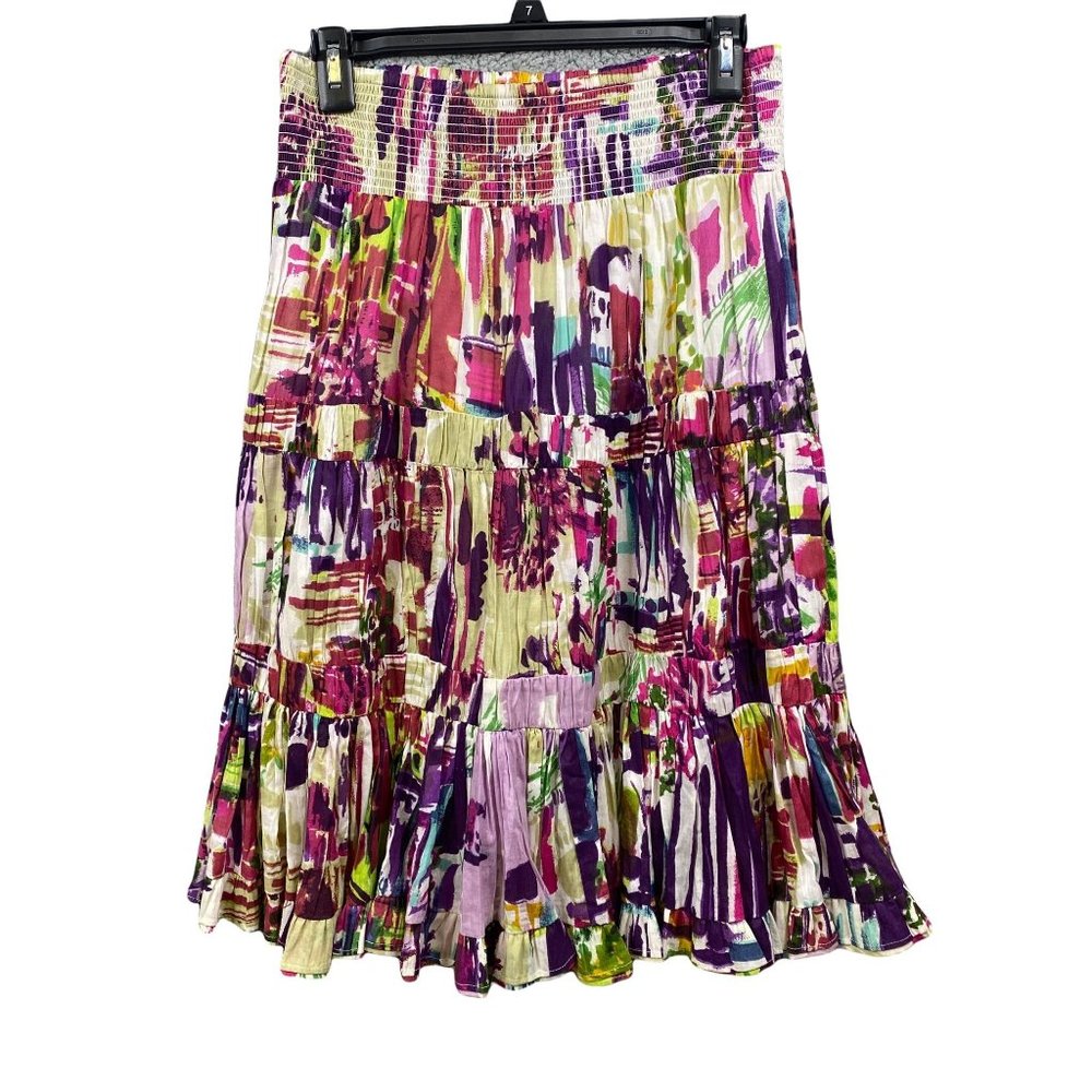 Chelsea & Theodore Tiered Ruffle Boho skirt Multi Color Size Small EUC